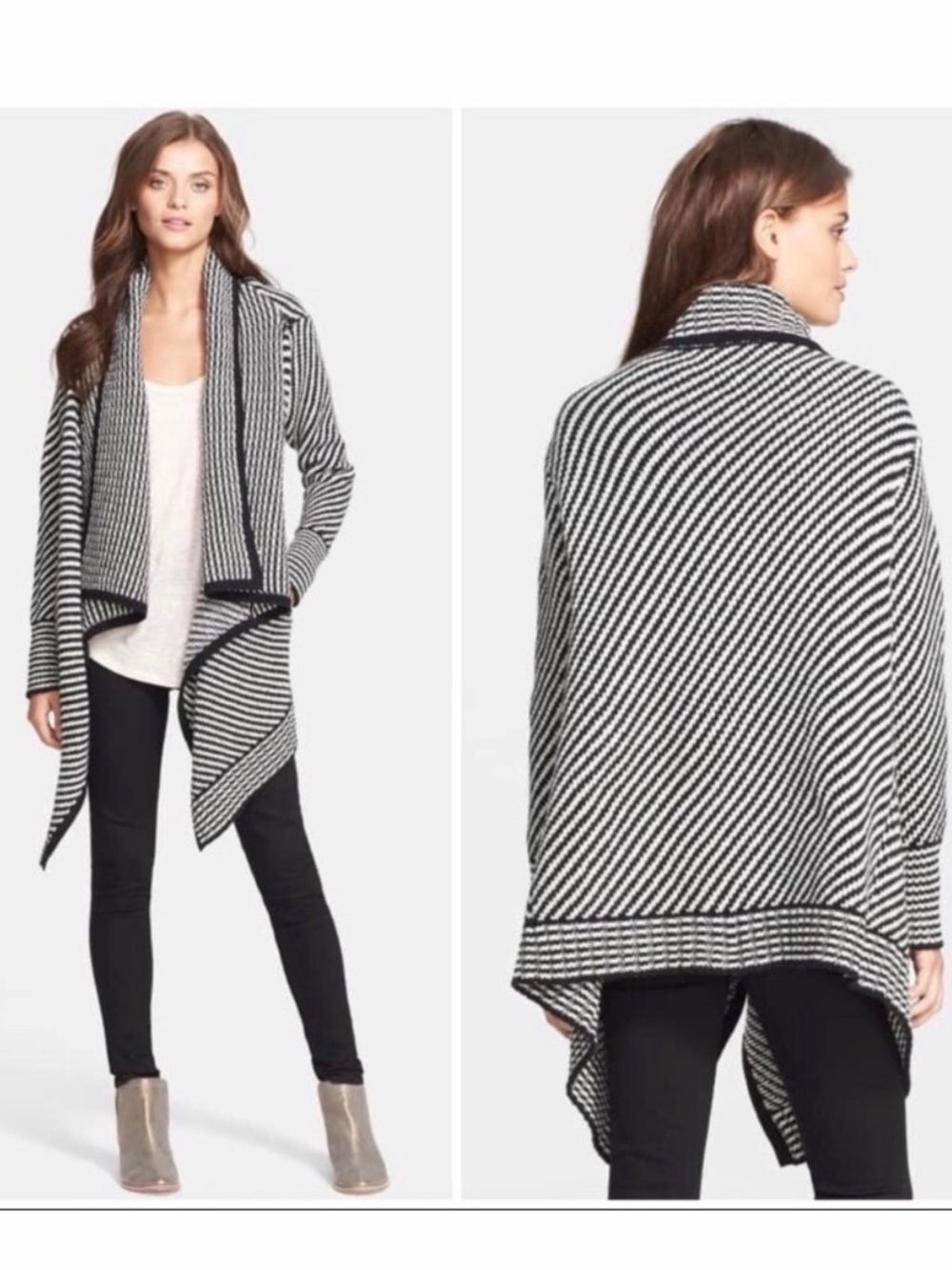 Joie Black & White Jacolyn Knit Draped Cardigan Size Small